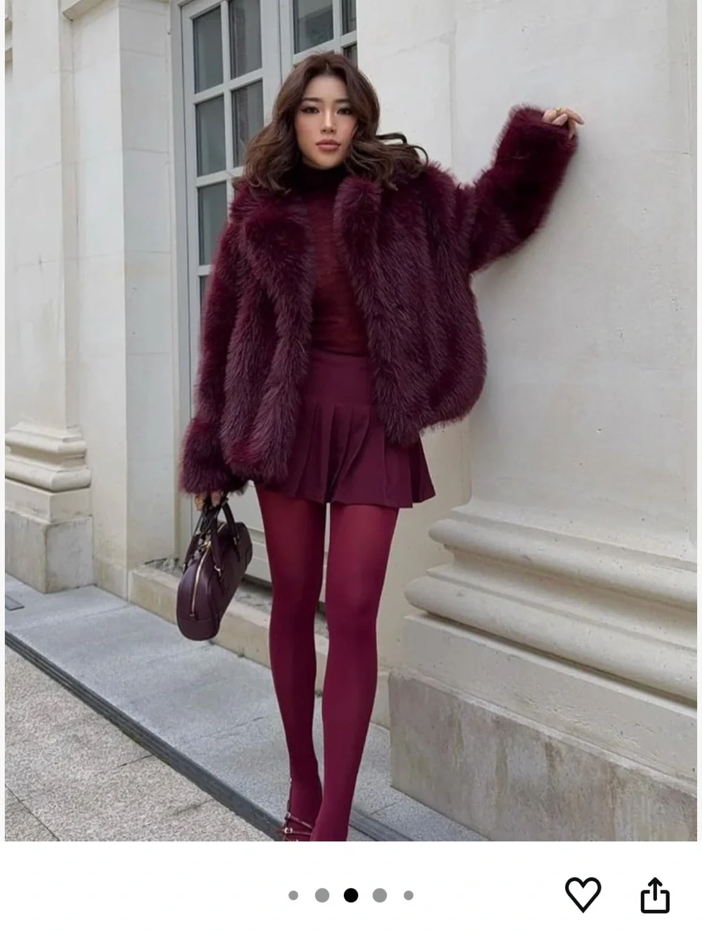Women's Faux Fur Jacket shaggy Burgundy Plush Coat